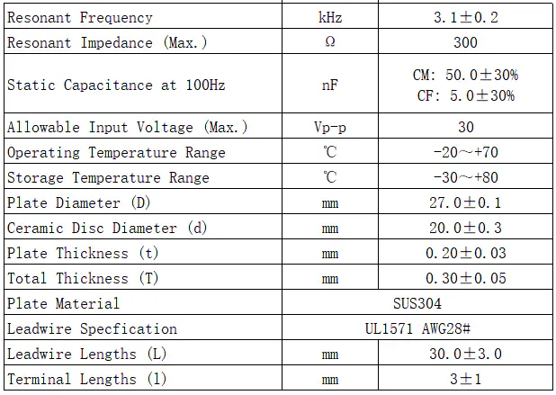 Specification for FT-27S-31SW30