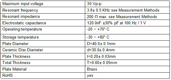 Specification for FTBS-40T-3.8A2