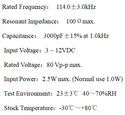 Specification for RYD-16SR-112W20-3.5UM