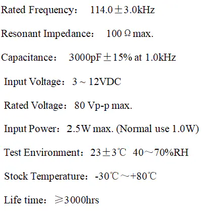 Specification for RYD-16SR-114W20-3.5UM