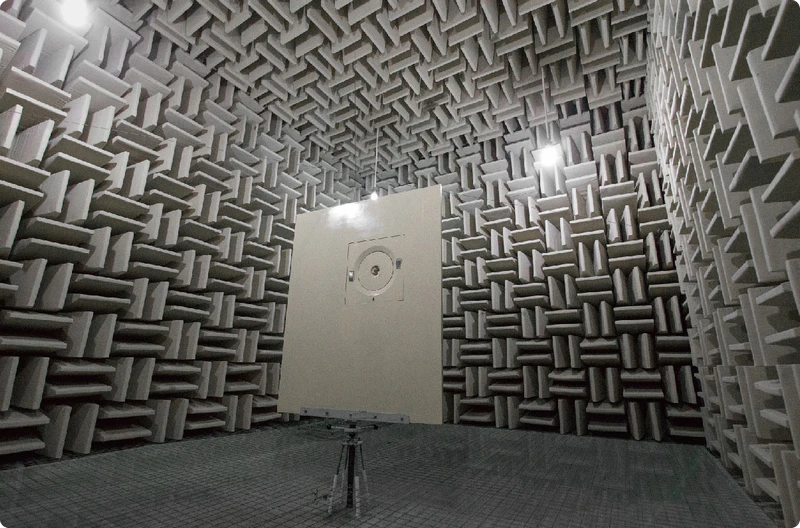 Anechoic chamber acoustic testing at RYD factory